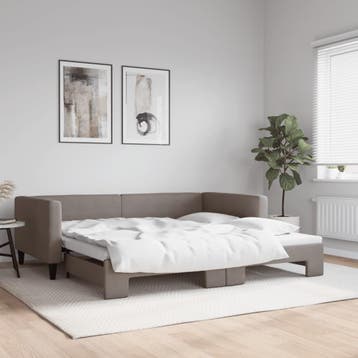 vidaXL Slaapbank met onderschuifbed 100x200 cm stof taupe, 100 cm, Eenpersoons, Verzenden, Nieuw