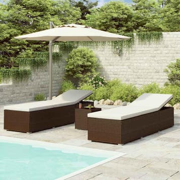 vidaXL 3-delige Ligbeddenset met theetafel poly rattan bruin, Verzenden, Nieuw