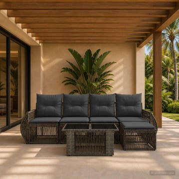 vidaXL Tuinbankenset 6 st Grijs en Donkergrijs poly rattan, Verzenden, Nieuw