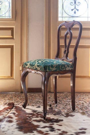 Stoel - Walnoot, Damask katoen, Antiek en Kunst