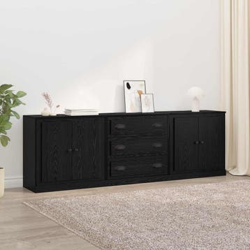 vidaXL Dressoirs 3 st Zwart eiken 210 x 35,5 x 67,5 cm, Verzenden, Nieuw, 200 cm of meer, 25 tot 50 cm