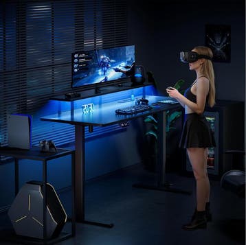 HLFURNIEU LED gamingbureau, 140 x 60 cm, elektrisch, met geï, Huis en Inrichting, Bureaus, Verzenden, Zo goed als nieuw