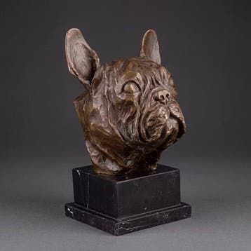 Beeld, Exclusieve bronzen buste van een Franse bull dog -