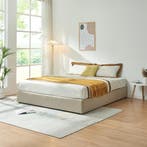 Tweepersoonsbed Nola met bedbodem linnen 200x160 cm beige [e, Verzenden, Nieuw
