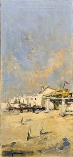 Spanish school (XIX-XX) - Mediterranean beach landscape