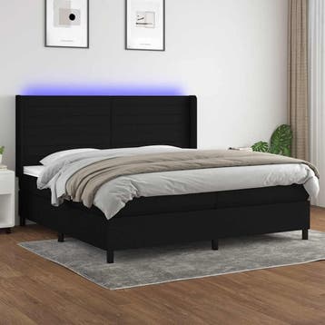 vidaXL Boxspring met matras en LED stof zwart 200x200 cm, Verzenden, Zwart, Overige maten, 200 cm
