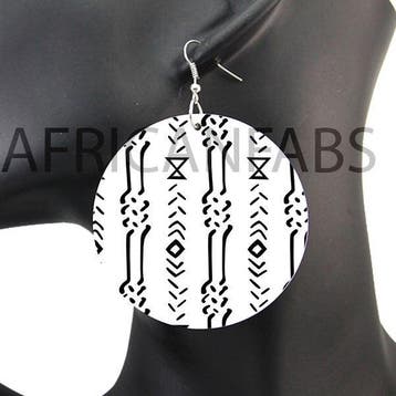 Wit zwarte mud cloth / bogolan - Afrikaanse oorbellen, Ophalen of Verzenden, Nieuw