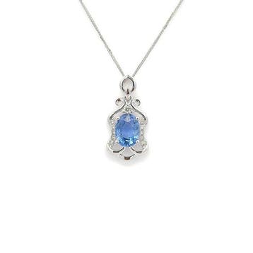Ketting met hanger - 14 karaat Witgoud - 1.15ct. tw. Saffier