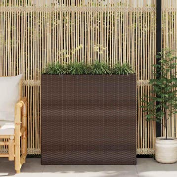 vidaXL Plantenbak verhoogd met 4 potten poly rattan bruin, Verzenden, Nieuw, Minder dan 60 cm, 60 cm of meer