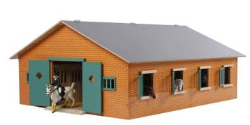Kids Globe Set Houten Paardenstal Met 7 Boxen+Grasmat 1:24, Ophalen of Verzenden, Nieuw