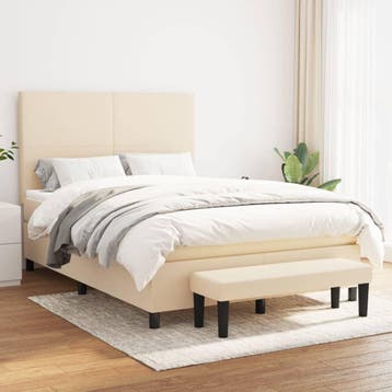 vidaXL Boxspring met matras stof crèmekleurig 140x190 cm, Verzenden, Crème, Stof, Nieuw