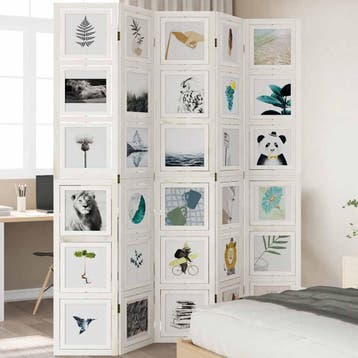 vidaXL Kamerscherm met 5 panelen massief paulowniahout wit, Huis en Inrichting, Woonaccessoires | Kamerschermen, Verzenden, Nieuw