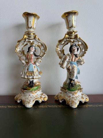 Beeld, vintage porseleinen figuurkandelaars (ca. 1930-1950)