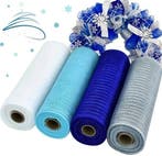 Decomesh metallic set blauw wit zilvertinten 26 cm rol 9, Ophalen of Verzenden, Nieuw