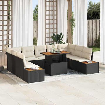vidaXL Tuinbankenset 10 st Zwart poly rattan, Verzenden, Nieuw, Rotan, Meer dan 8 zitplaatsen