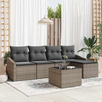 vidaXL Bankstel 6 st Grijs poly rattan, Verzenden, Nieuw, Rotan, 6 zitplaatsen