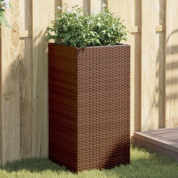 vidaXL Plantenbakken 2 st 40x40x80 cm poly rattan bruin, Tuin en Terras, Verzenden, Nieuw