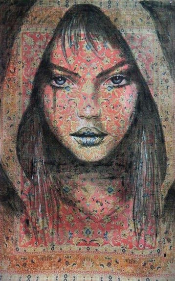 Jacqueline Klein Breteler - “Fire.”-painting on a carpet-XXL