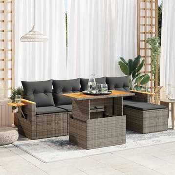 vidaXL 6-delige Loungeset met kussens poly rattan acacia, Verzenden, Nieuw, Loungeset