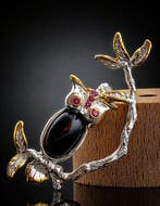 Zilver, Black Opal - Broche - Owl Design
