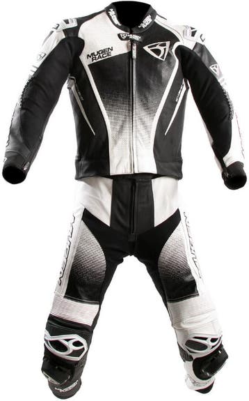 MUGENRACE Sidegun Zwart Wit Geperforeerd 2-Delig Motorpak, Motoren, Nieuw met kaartje, MUGENRACE, Heren, Combipak
