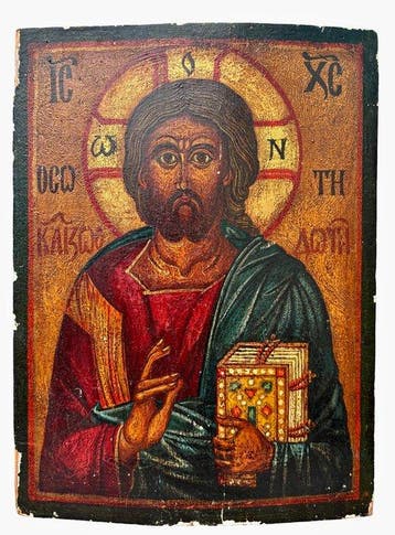 Icoon - Christus Pantokrator - Hout - Handgeschilderd - 24 x