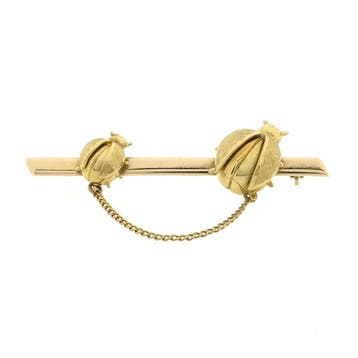 Gouden broche met lieveheersbeestjes, Ophalen of Verzenden, Gebruikt, Overige kleuren, Goud