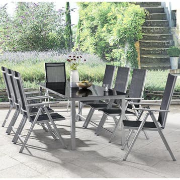 Aluminium tuinset - Milano - 9-delig - Zilver / Grijs, Verzenden, Nieuw