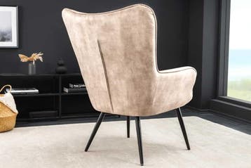 Moderne fauteuil SCANDINAVIA champagne fluweel zwart metalen, Ophalen of Verzenden, Nieuw