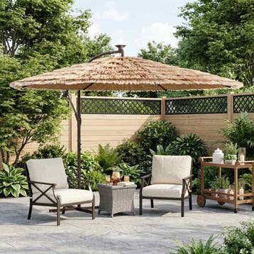 vidaXL Parasol met LEDs en stalen paal 246x246x230 cm bruin, Verzenden, Nieuw, 2 tot 3 meter