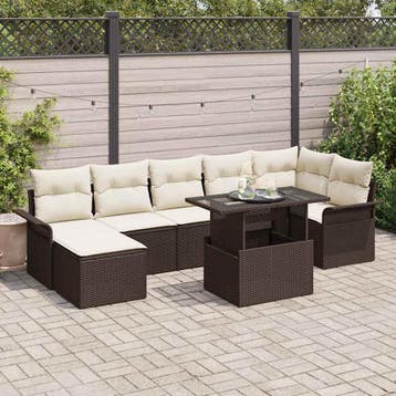vidaXL Tuin Sofa Set 8 st Bruin Poly riet, Verzenden, Nieuw, Rotan, 8 zitplaatsen