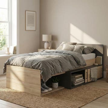 90x200 Bed Hout | Opbergruimte | Premium | OP=OP, Eenpersoons, Zwart, Nieuw, Modern Compact