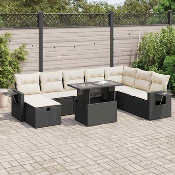 vidaXL 9-delige Loungeset met kussens poly rattan zwart, Verzenden, Nieuw, Loungeset