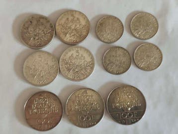 Frankrijk. Lot de 11 monnaies en argent, 1915/1989 (Zonder