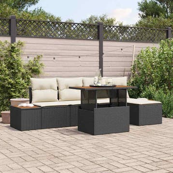 vidaXL Tuin Sofa Set 6 st Zwart Poly riet, Tuin en Terras, Verzenden, Nieuw, 6 zitplaatsen