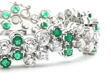 Exclusieve witgouden armband met smaragd en diamant; 7,40..., Gebruikt, Overige kleuren, Ophalen of Verzenden, Met edelsteen