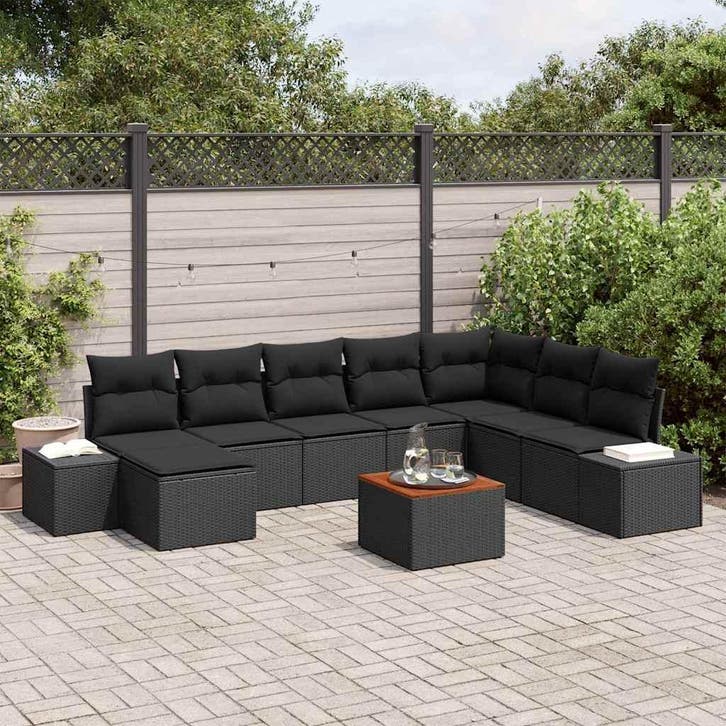 vidaXL Tuin Sofa Set 9 pcs Zwart, Tuin en Terras, Tuinsets en Loungesets, Nieuw, Rotan, Verzenden