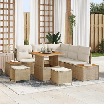 vidaXL Tuinbankenset 8 st 7-Aantal zitplaatsen Beige en, Verzenden, Nieuw, 8 zitplaatsen