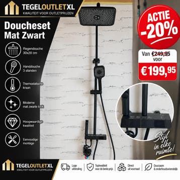 ACTIE -20% | Luxe Mat Zwarte Regendouche | €199,95, Nieuw