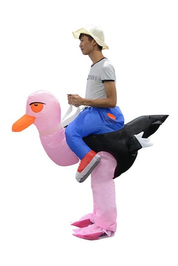 KIMU® Opblaas Kostuum Zittend Op Struisvogel Opblaasbaar Pak, Carnaval, Nieuw, Overige maten, Ophalen of Verzenden