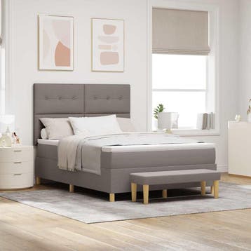 vidaXL Boxspring bed met hoofdeinde Taupe 140 x 200 cm Stof, Huis en Inrichting, Verzenden, Nieuw