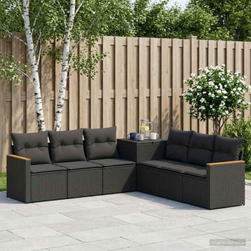 vidaXL Bankstel 7 st Zwart Poly Rattan en Staal, Verzenden, Nieuw