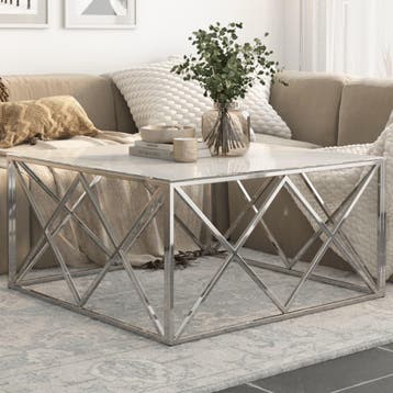 vidaXL Salontafel roestvrijstaal en gehard glas, Huis en Inrichting, Tafels | Salontafels, Verzenden, Nieuw, Metaal, 100 tot 150 cm