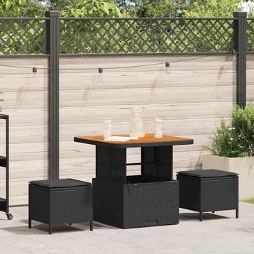 vidaXL Tuin eettafelset 3 st Zwart poly rattan, Verzenden, Nieuw, Rotan, 3 zitplaatsen