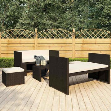 vidaXL 5-delige Loungeset met kussens poly rattan zwart, Tuin en Terras, Verzenden