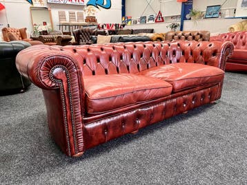 Chesterfield Maarssen Vintage 3 Zits Leren Chesterfield Bank, Huis en Inrichting, Banken | Bankstellen, Ophalen, Gebruikt, Chesterfield