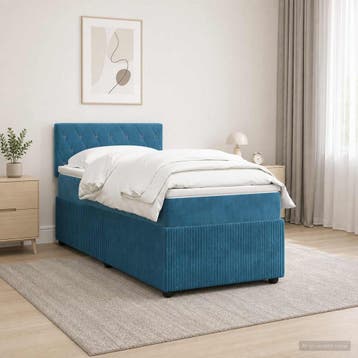 vidaXL Boxspringbed met matras Blauw 90 x 200 cm Fluweel, Verzenden, Nieuw, Blauw, Stof