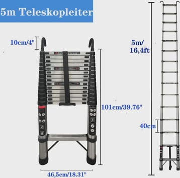 Telescopische Ladder 5 Meter - Veelzijdig, Inklapbaar en Dra, Doe-het-zelf en Verbouw, Verzenden, Nieuw