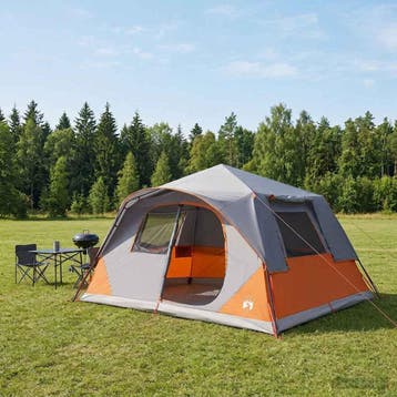 vidaXL Directe Tent 10-persoons Grijs en Oranje Polyester en, Verzenden, Nieuw, Tot en met 2