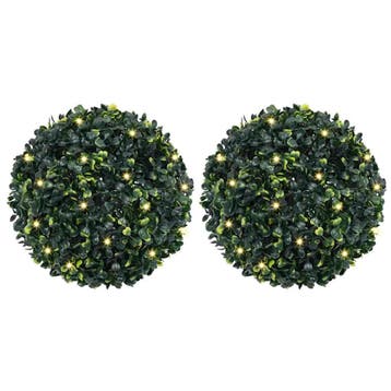 vidaXL Kunstbuxusballen met LED-verlichting 2 st 45 cm groen, Verzenden, Nieuw